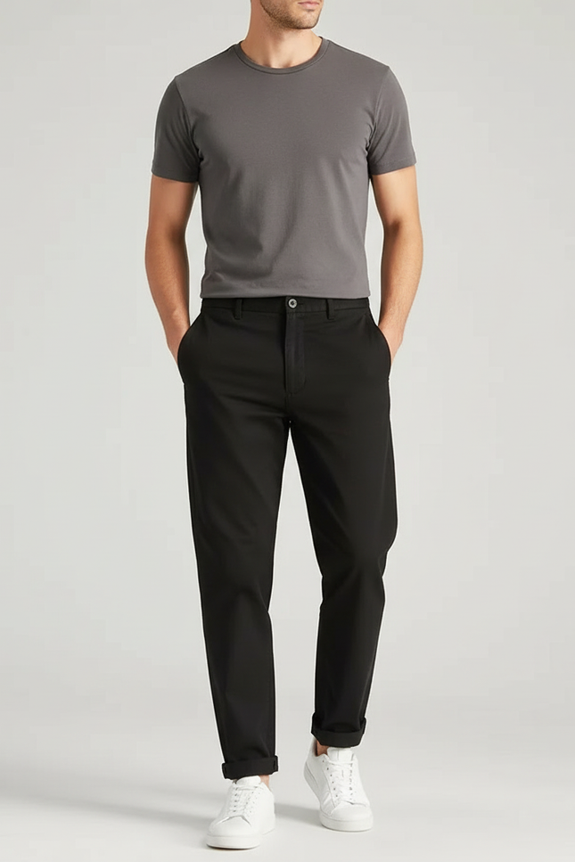 Pantalon Chino Noir Coton Décontracté Droit Homme