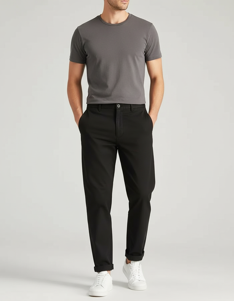 Pantalon Chino Noir Coton Décontracté Droit Homme
