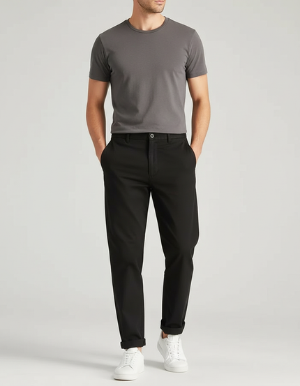Pantalon Chino Noir Coton Décontracté Droit Homme