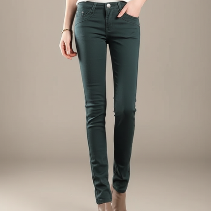 Pantalon Chino Vert Foncé Stretch Coupe Skinny Femme - Coton