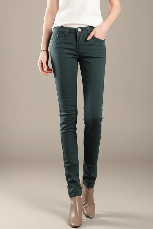 Pantalon Chino Vert Foncé Stretch Coupe Skinny Femme - Coton