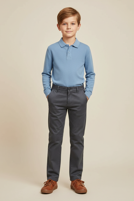 Pantalon Chino Gris Coton Slim Décontracté Garçon