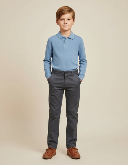 Pantalon Chino Gris Coton Slim Décontracté Garçon