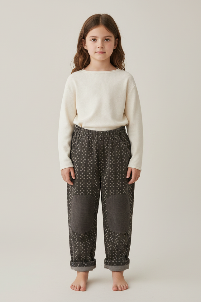 Pantalon Chino Gris Côtelé Imprimé Ample Enfant - Cordé