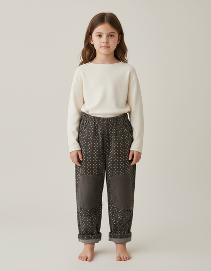 Pantalon Chino Gris Côtelé Imprimé Ample Enfant - Cordé
