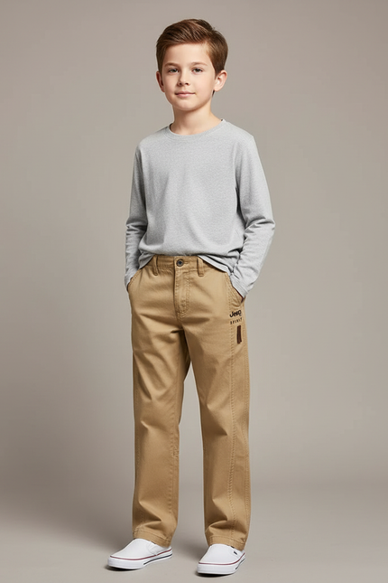 Pantalon Chino Beige Coton Décontracté Coupe Droite Enfant
