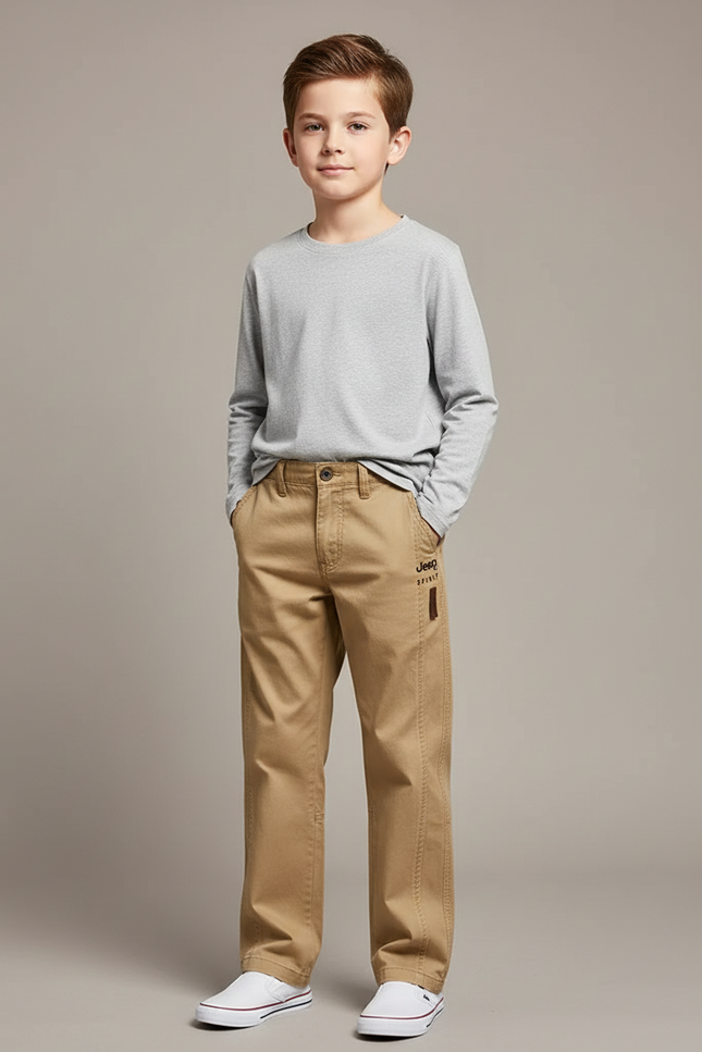 Pantalon Chino Beige Coton Décontracté Coupe Droite Enfant