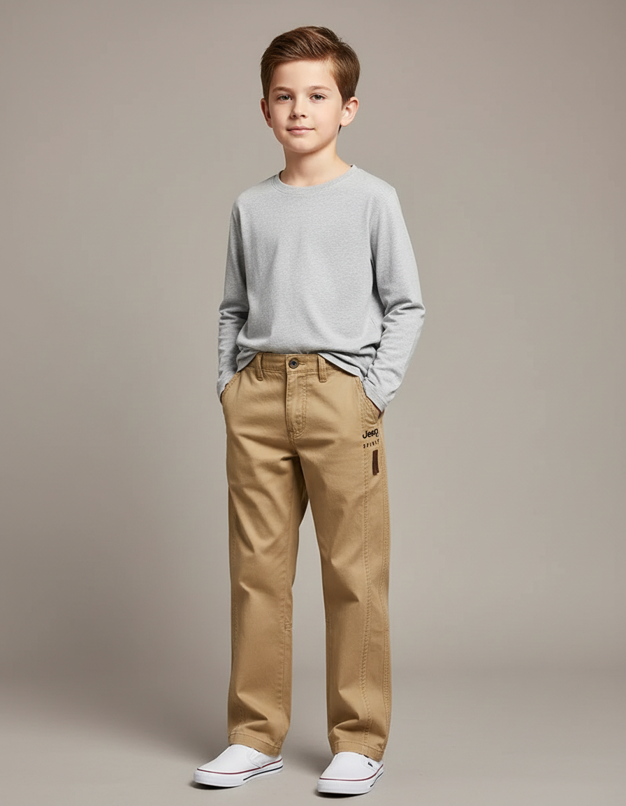 Pantalon Chino Beige Coton Décontracté Coupe Droite Enfant