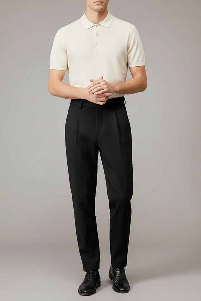 Pantalon Chino Noir Droit Homme Élégant - Gabardine