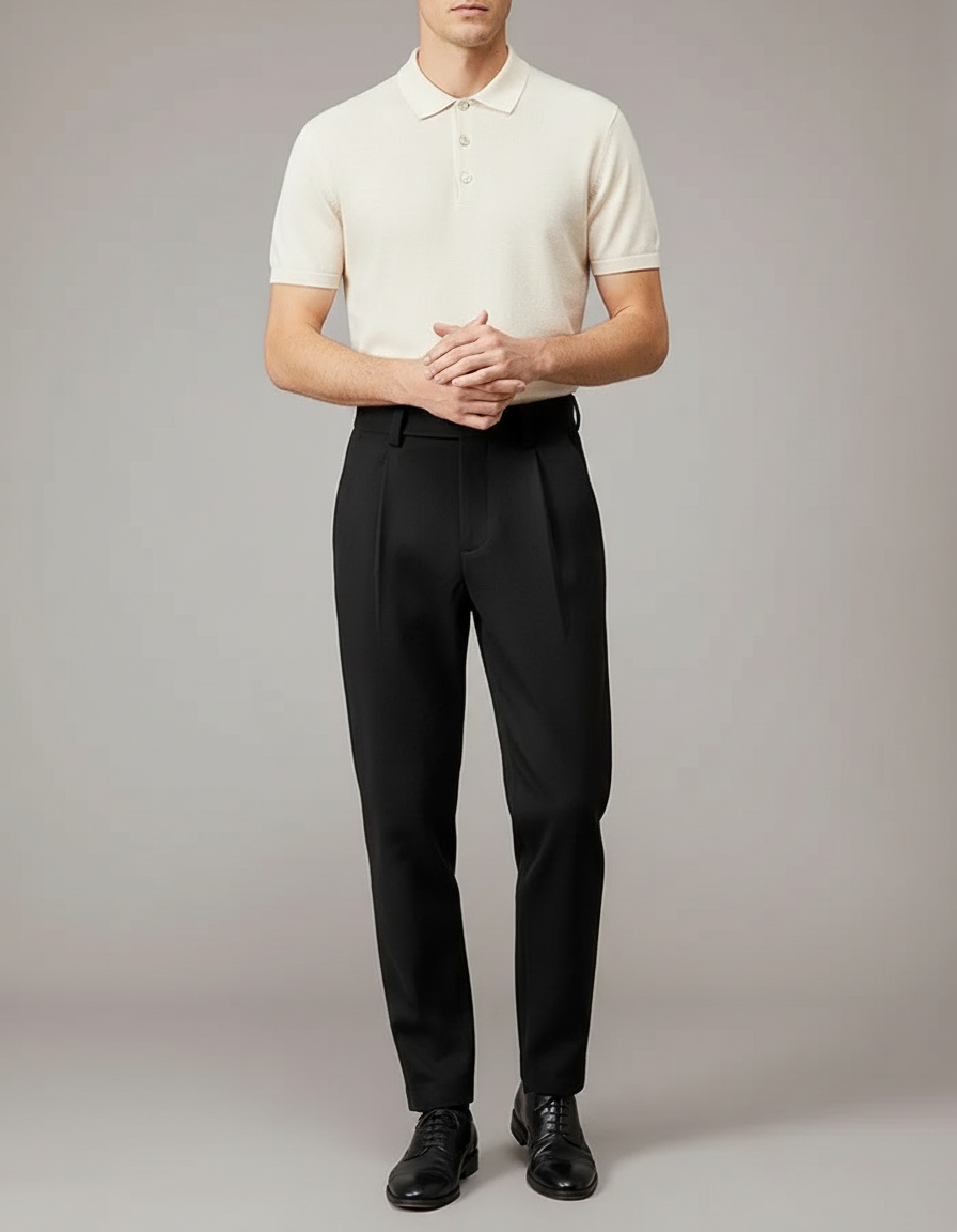 Pantalon Chino Noir Droit Homme Élégant - Gabardine