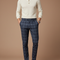 Pantalon Chino Carreaux Bleu Marine Slim Élégant - Laine