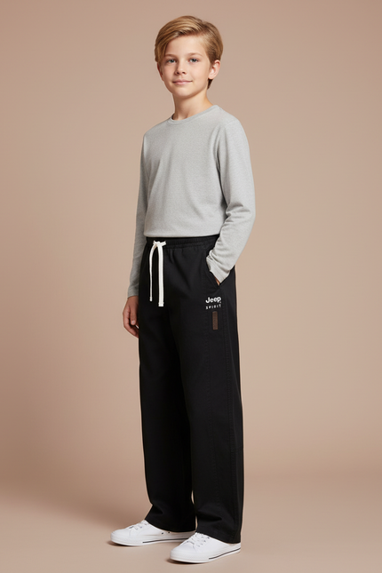 Pantalon Chino Noir Ample Coton Décontracté Garçon