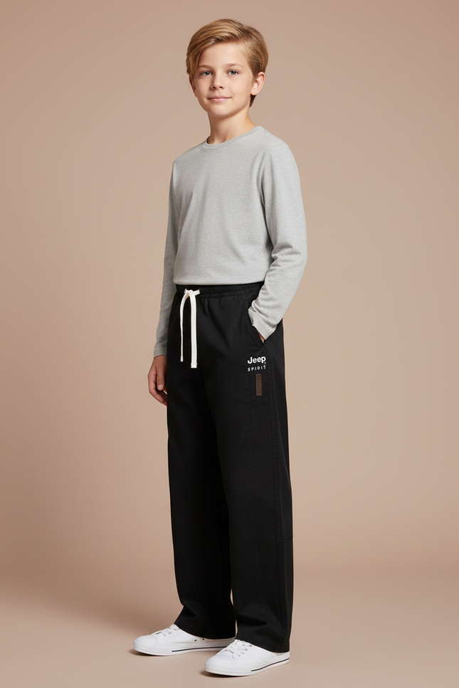 Pantalon Chino Noir Ample Coton Décontracté Garçon