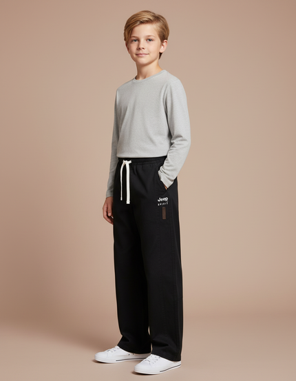 Pantalon Chino Noir Ample Coton Décontracté Garçon