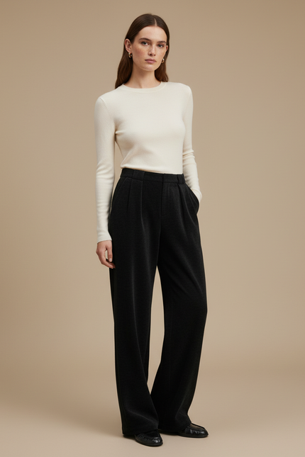 Pantalon Chino Noir Ample Tricoté Élégant - Maille