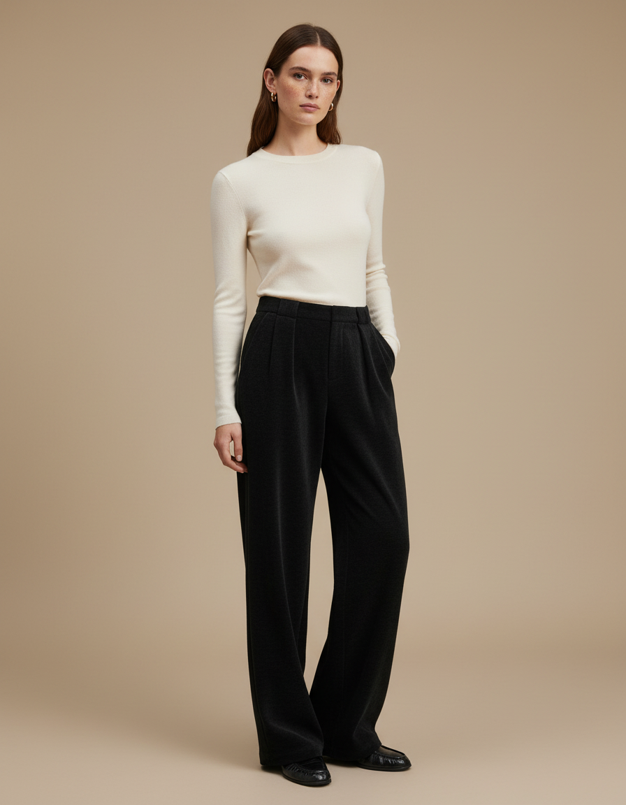 Pantalon Chino Noir Ample Tricoté Élégant - Maille