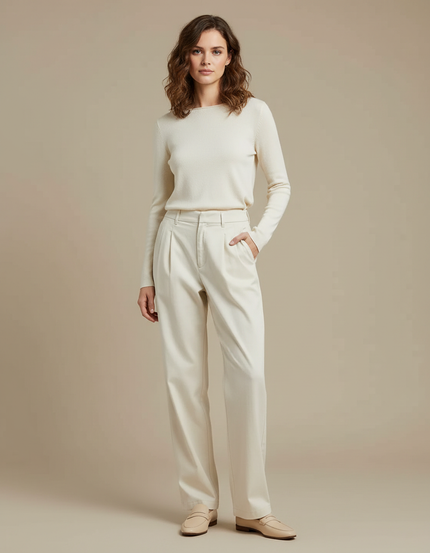 Pantalon Chino Beige Ample Décontracté Plissé Femme - Gabardine
