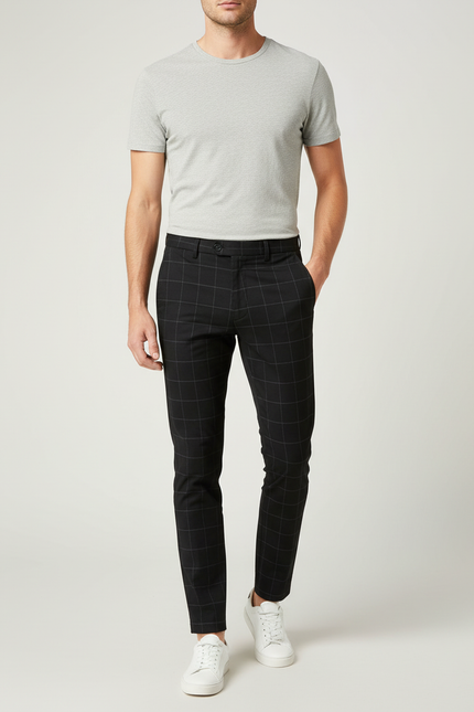 Pantalon Chino Noir Carreaux Slim Homme Tendance - Gabardine