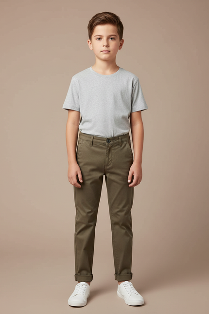 Pantalon Chino Kaki Coton Droit Confortable Garçon