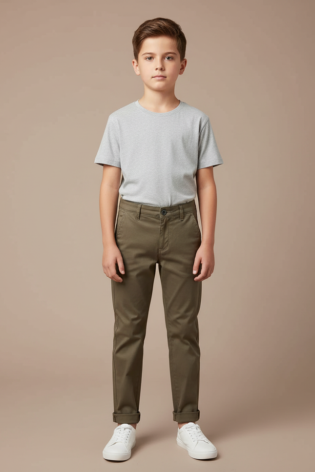 Pantalon Chino Kaki Coton Droit Confortable Garçon
