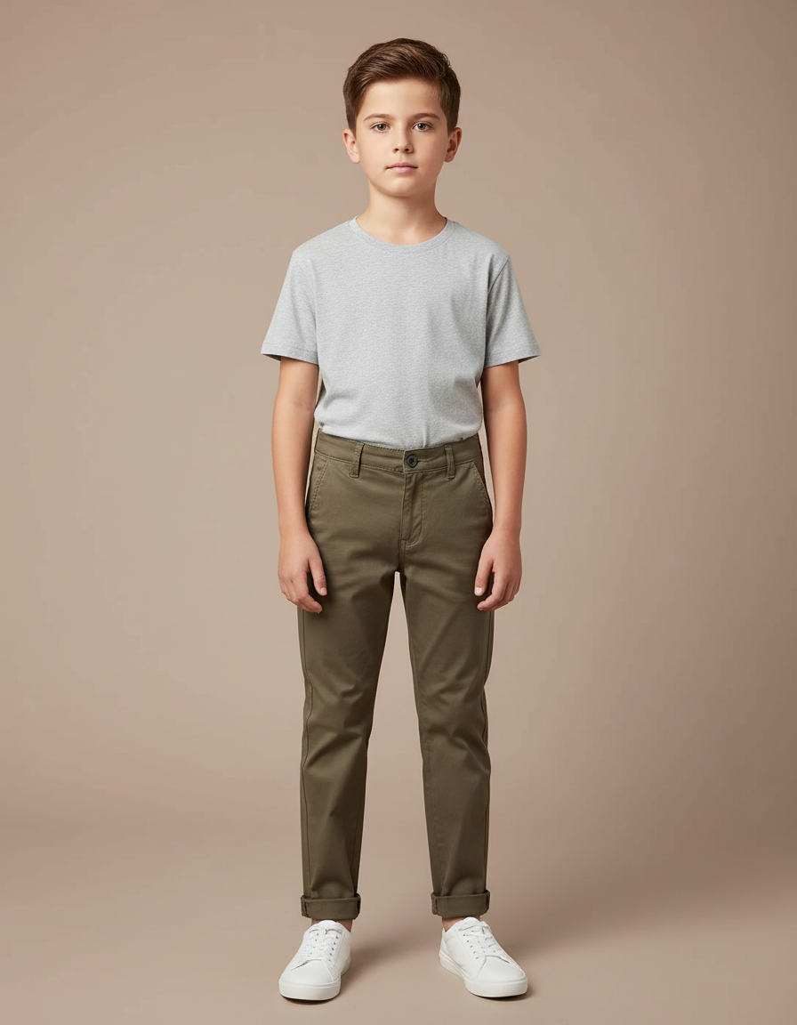Pantalon Chino Kaki Coton Droit Confortable Garçon