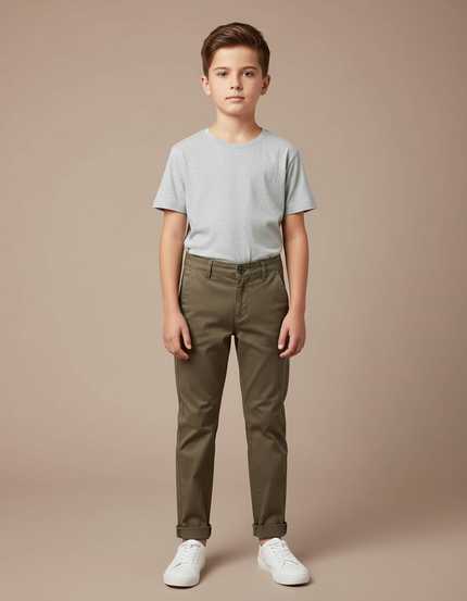 Pantalon Chino Kaki Coton Droit Confortable Garçon