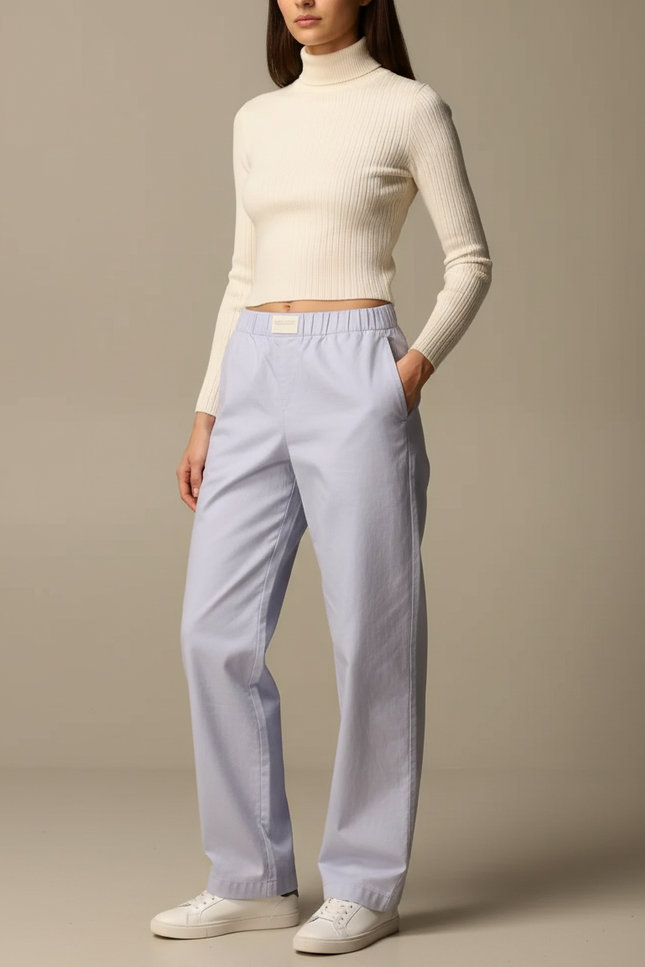 Pantalon Chino Bleu Clair Ample Décontracté Coton