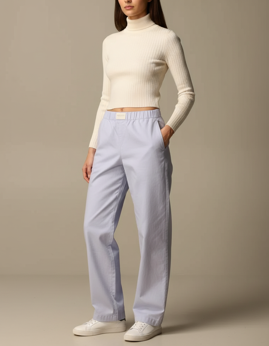 Pantalon Chino Bleu Clair Ample Décontracté Coton