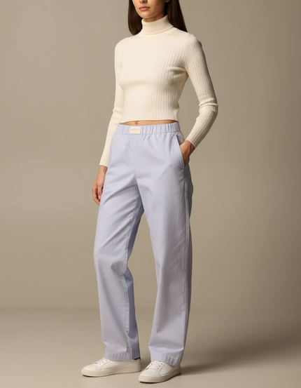 Pantalon Chino Bleu Clair Ample Décontracté Coton