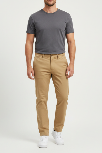 Pantalon Chino Kaki Coton Décontracté Homme Droit