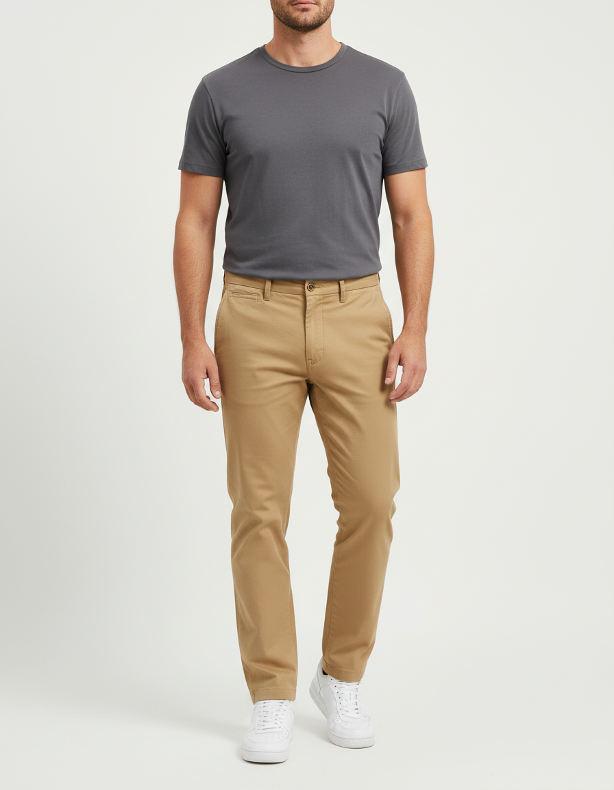 Pantalon Chino Kaki Coton Décontracté Homme Droit