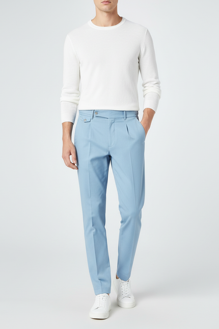Pantalon Chino Bleu Ciel Plissé Slim Élégant Homme - Gabardine