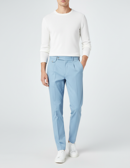 Pantalon Chino Bleu Ciel Plissé Slim Élégant Homme - Gabardine