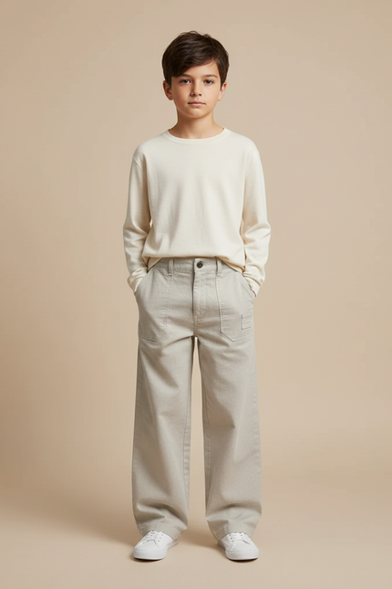 Pantalon Chino Garçon Beige Large - Gris Toile