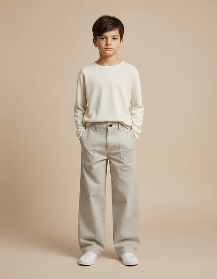 Pantalon Chino Garçon Beige Large - Gris Toile