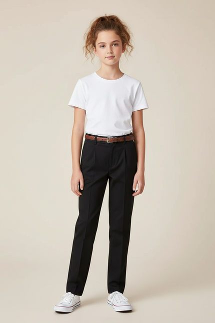 Pantalon Chino Noir Plissé Droit Élégant Enfant - Gabardine