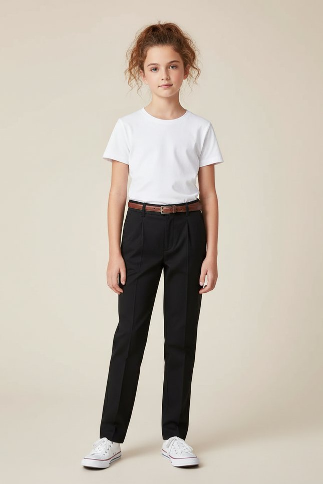 Pantalon Chino Noir Plissé Droit Élégant Enfant - Gabardine