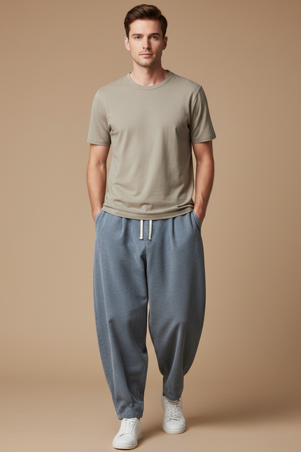 Pantalon Chino Bleu Côtelé Ample Cordon Homme - Cordé