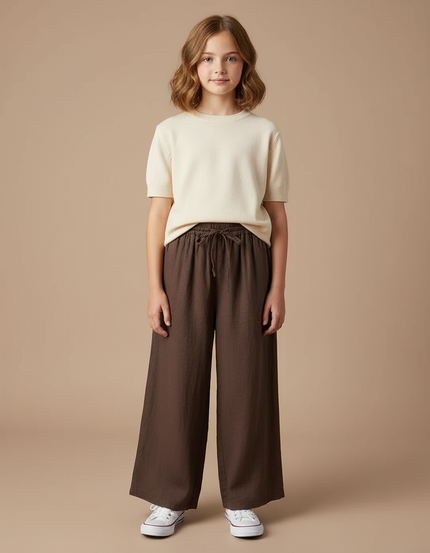 Pantalon Chino Marron Ample Lin Enfant Fille