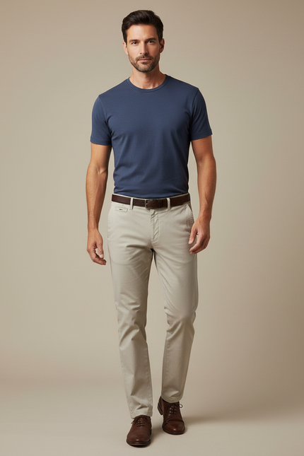 Pantalon Chino Beige Coton Slim Homme Décontracté