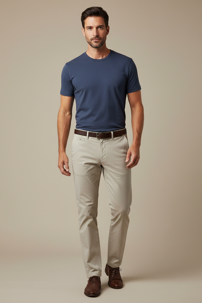 Pantalon Chino Beige Coton Slim Homme Décontracté