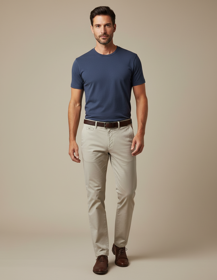 Pantalon Chino Beige Coton Slim Homme Décontracté