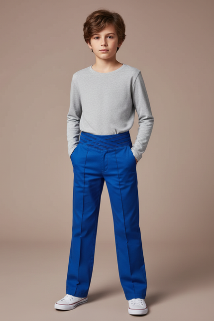 Pantalon Chino Bleu Royal Coupe Droite Enfant Élastique - Gabardine