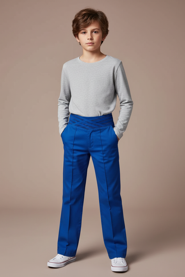 Pantalon Chino Bleu Royal Coupe Droite Enfant Élastique - Gabardine