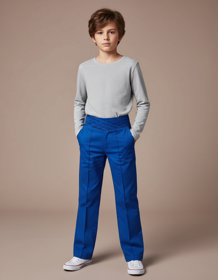 Pantalon Chino Bleu Royal Coupe Droite Enfant Élastique - Gabardine