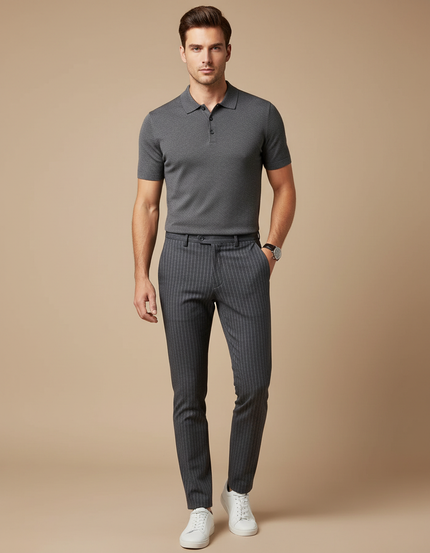 Pantalon Chino Gris Slim Rayures Verticales Élégant - Gabardine