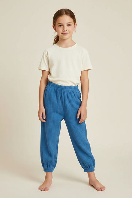 Pantalon Chino Bleu Coton Ample Resserré Enfants