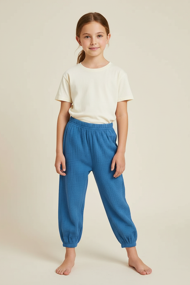Pantalon Chino Bleu Coton Ample Resserré Enfants