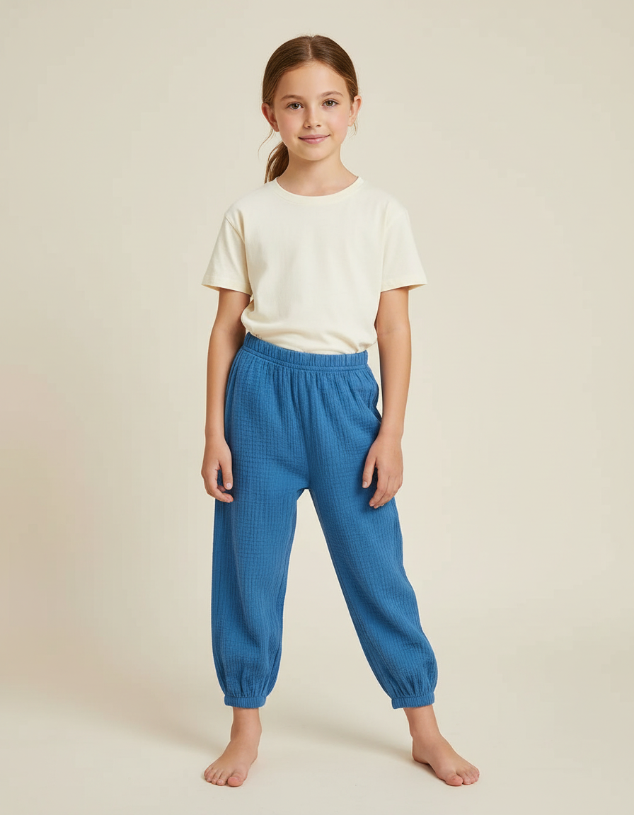 Pantalon Chino Bleu Coton Ample Resserré Enfants