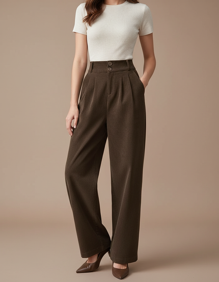 Pantalon Chino Marron Velours Côtelé Droit Ample Femme - Cordé